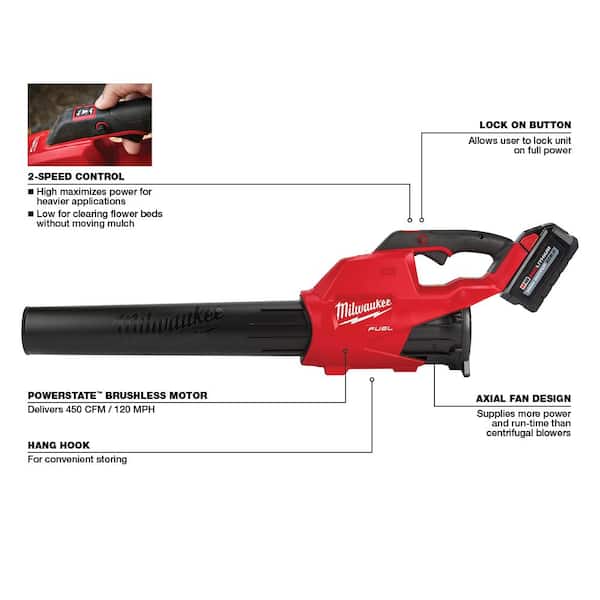 M18 FUEL 120 MPH 450 CFM 18-Volt Lithium-Ion Brushless Cordless Handheld Blower Kit with Pole Saw, 8AH Battery & Charger
