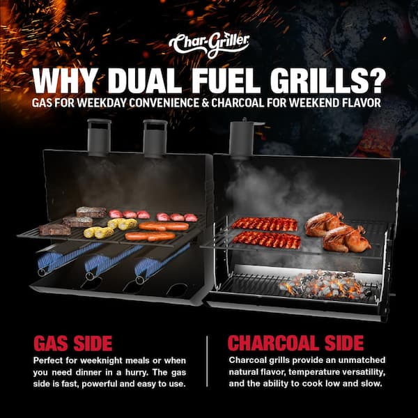 Texas Trio 4-Burner Dual Fuel Grill with Smoker in Black