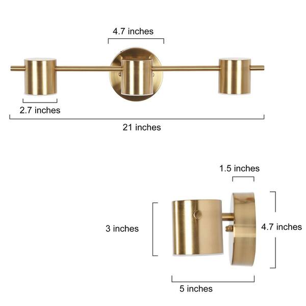 Macue 21 in. 3-Light Brass Gold Integrated LED Bathroom Vanity Light, Farmhouse Wall Light Fixtures, Modern Wall Sconce