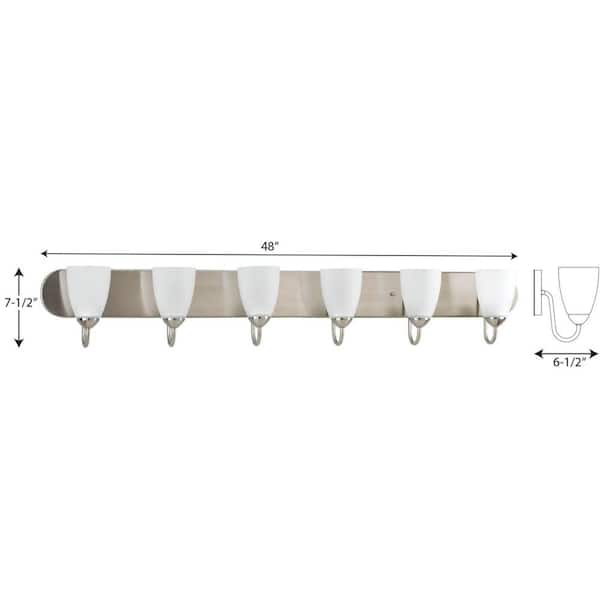 Gather Collection 48 in. 6-Light Brushed Nickel Etched Glass Traditional Bathroom Vanity Light