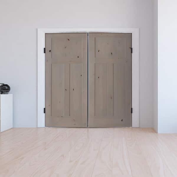 72 in. x 80 in. Rustic Knotty Alder 3-Panel Both Active Solid Core Wood Double Prehung Interior French Door