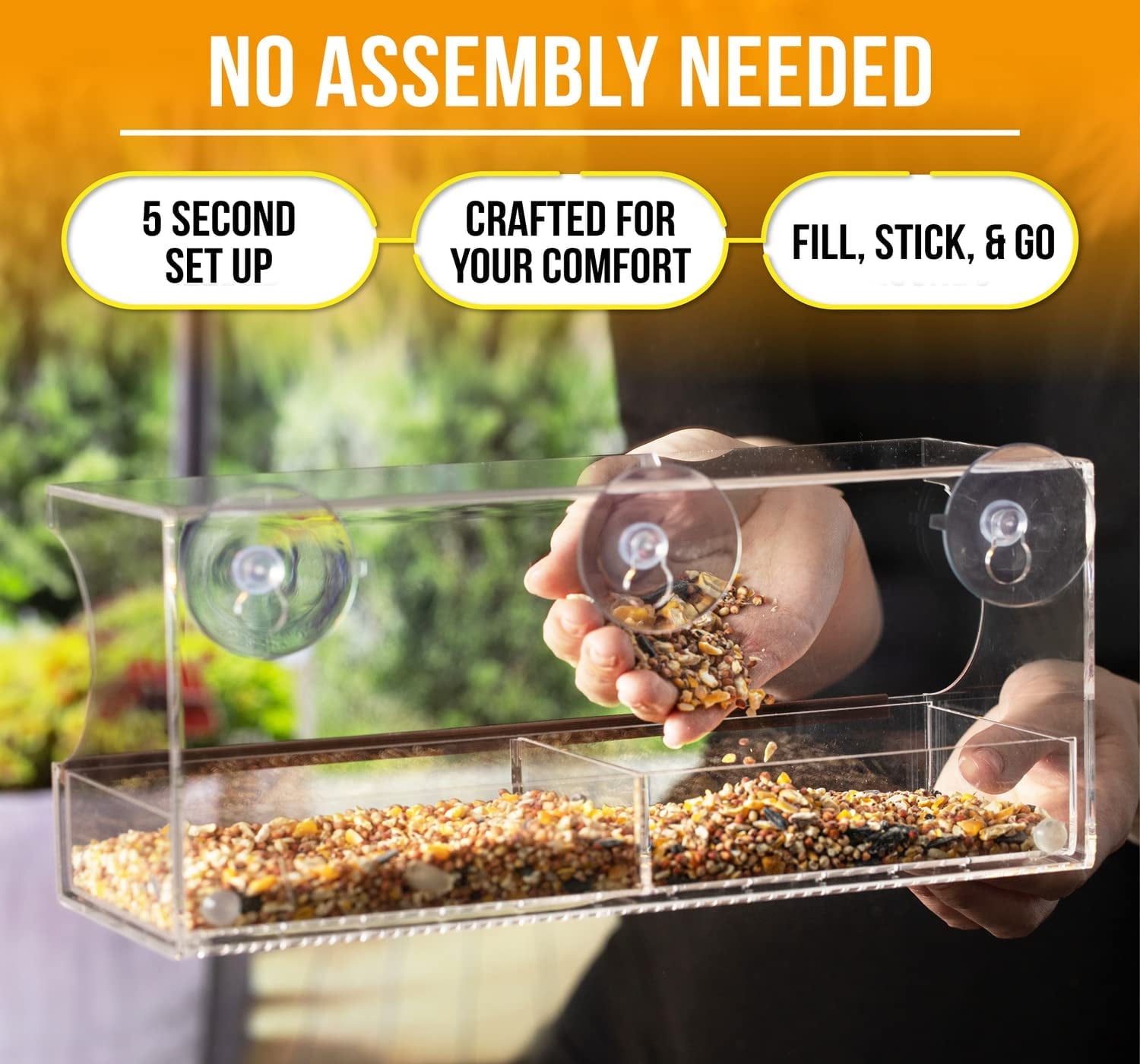 Nature’s Hangout Clear Suction Cup Window Bird Feeder for Wild Birds