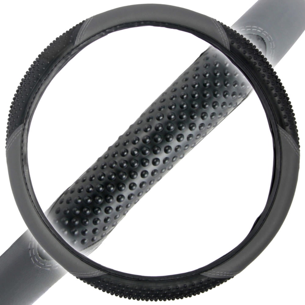 BDK Massage Grip Car Steering Wheel Cover for Car SUV Van Two Tone Color, Standard Size14.5