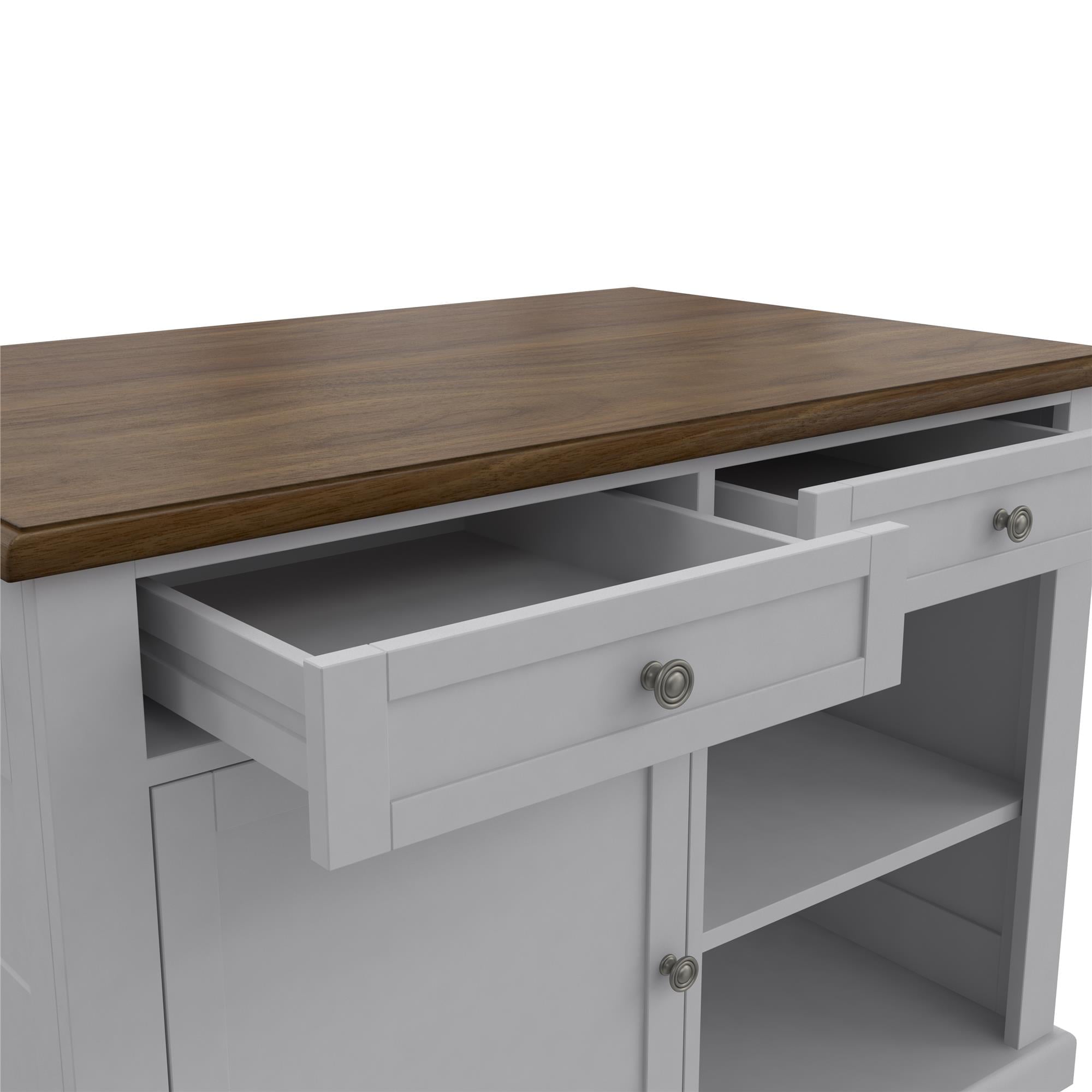 Kelsey Kitchen Island with 2 Stools and Drawers, Gray