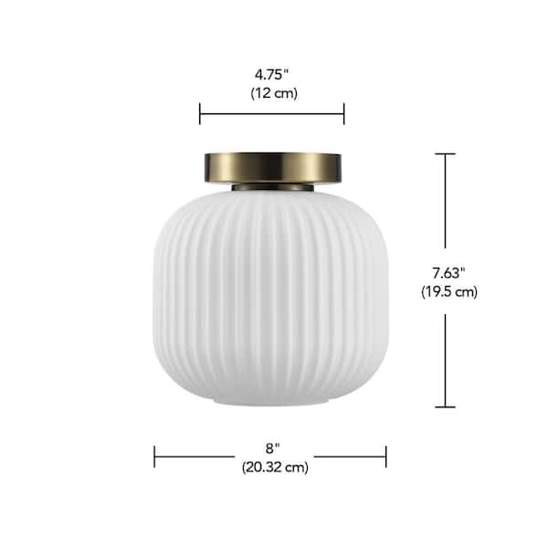 8 in. 1-Light Matte Brass Flush Mount Ceiling Light with Frosted Ribbed Glass Shade
