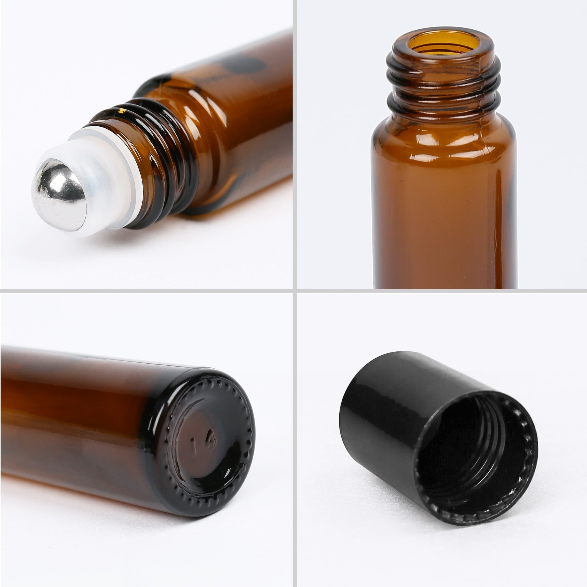 LotFancy 6Pcs 10ml Roller Bottles for Essential Oils, Amber Glass Empty Bottle with Roller Balls