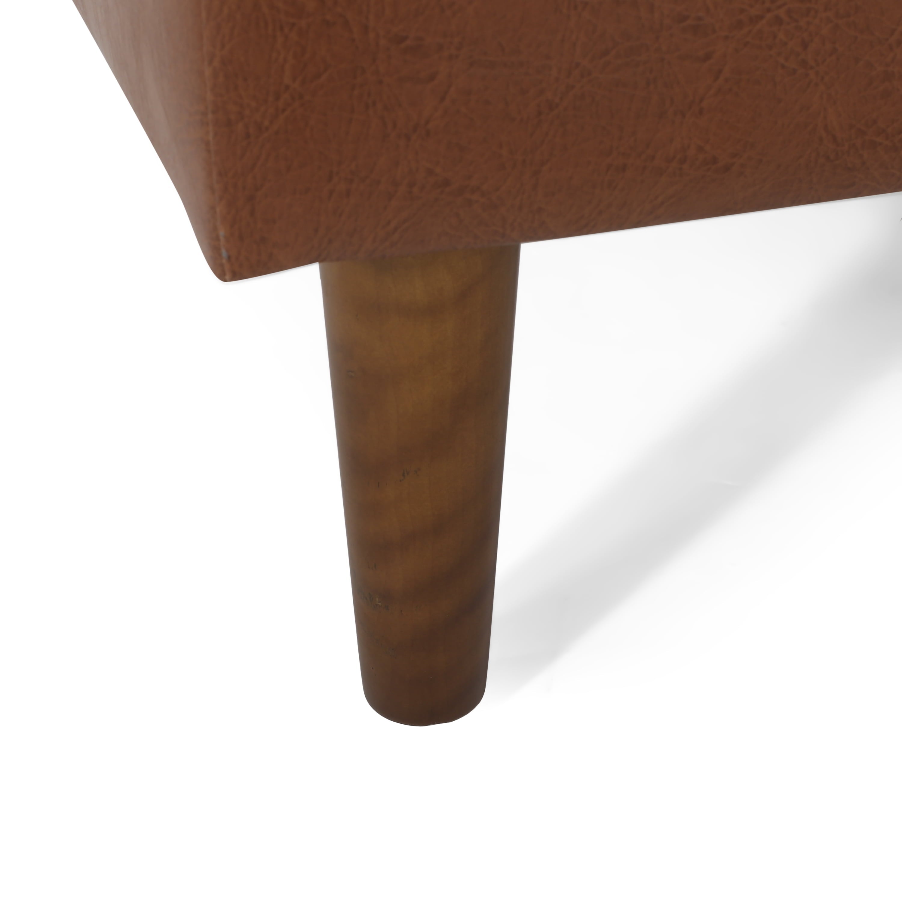 GDF Studio Elkjer Mid Century Modern Faux Leather Tufted Chaise Lounge with Bolster Pillow, Cognac Brown and Natural Walnut