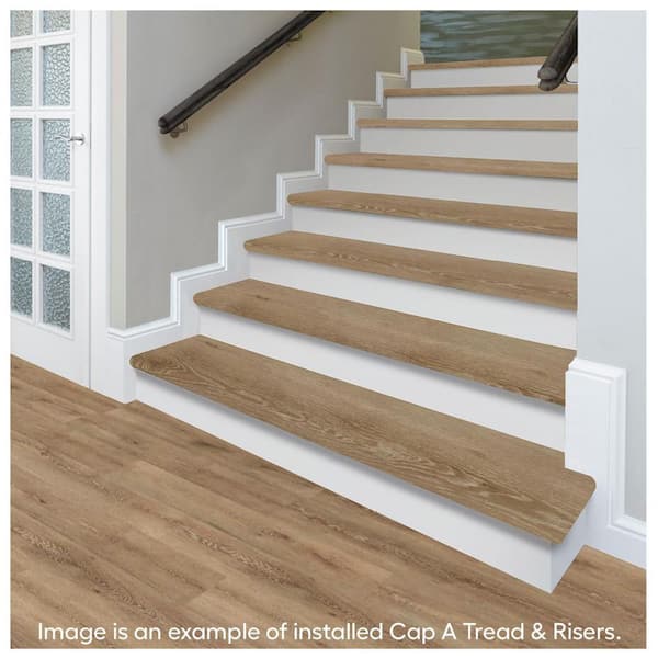 Virgil Island Oak 47 in. L x 12.15 in. W x 2.28 in. T Laminate Stair Tread and Reversible Riser Kit Adhesive