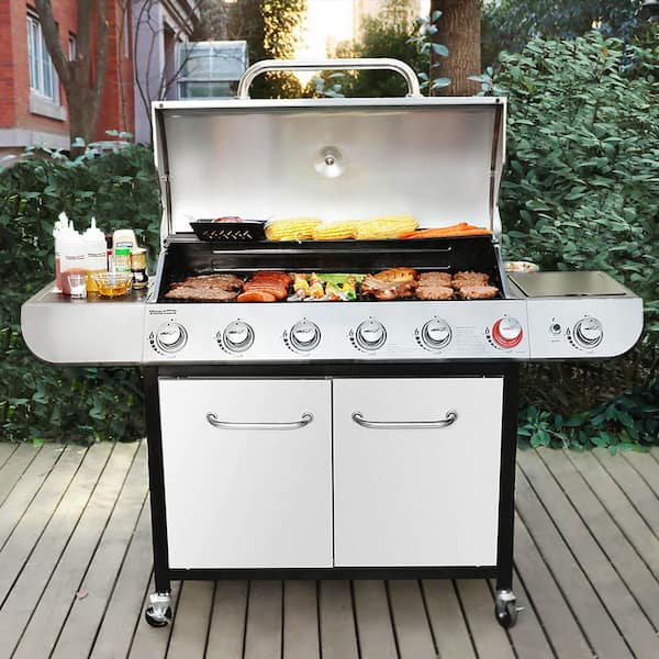 6-Burner BBQ Liquid Propane Gas Grill with Sear and Side Burner with Cover, 71,000 BTU Cabinet Style Gas Grill