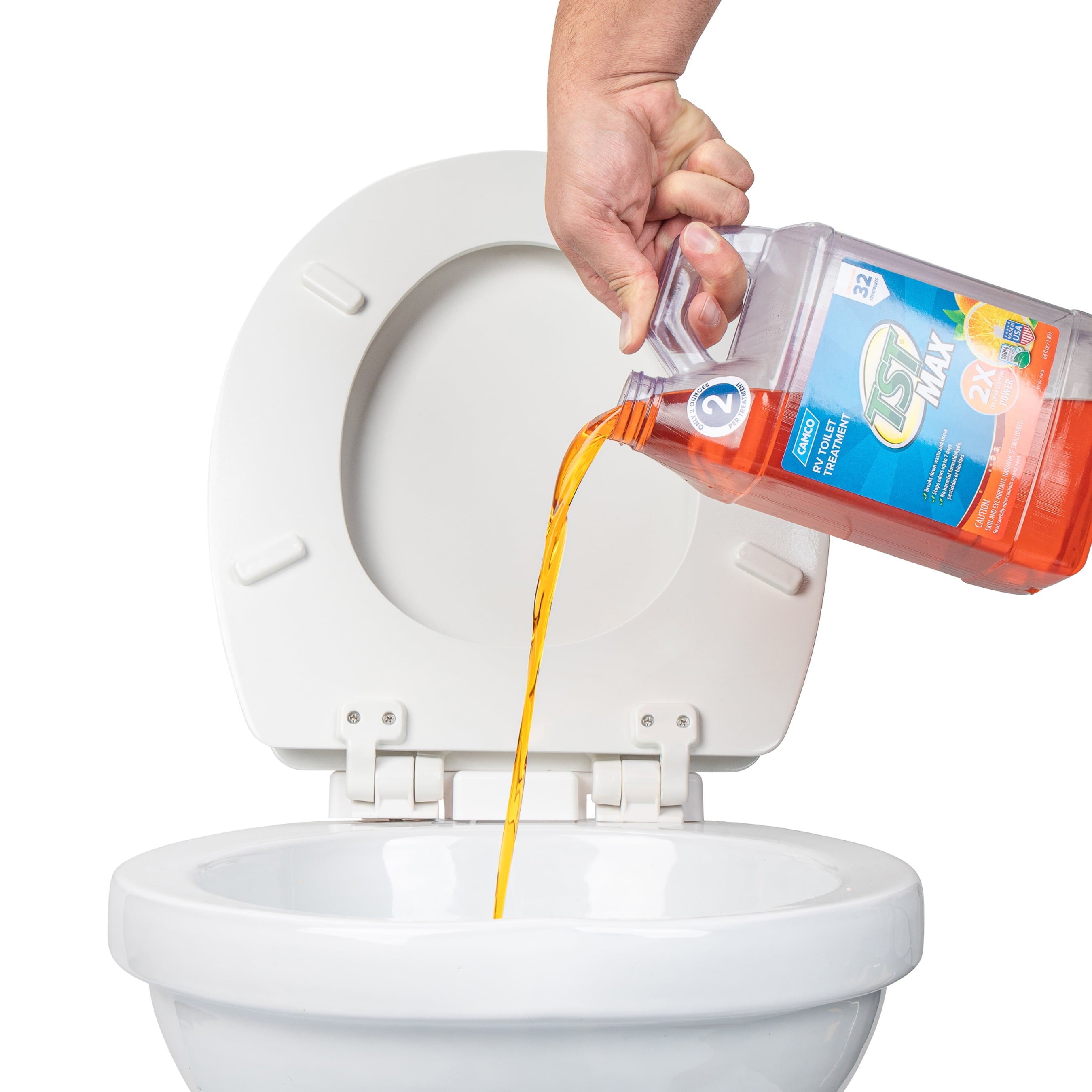Camco TST MAX RV Toilet Treatment | Features a Biodegradable Septic Safe Formula and Orange Citrus Scent |  Ideal for Camping, Boating, and More | 64oz. (41195)