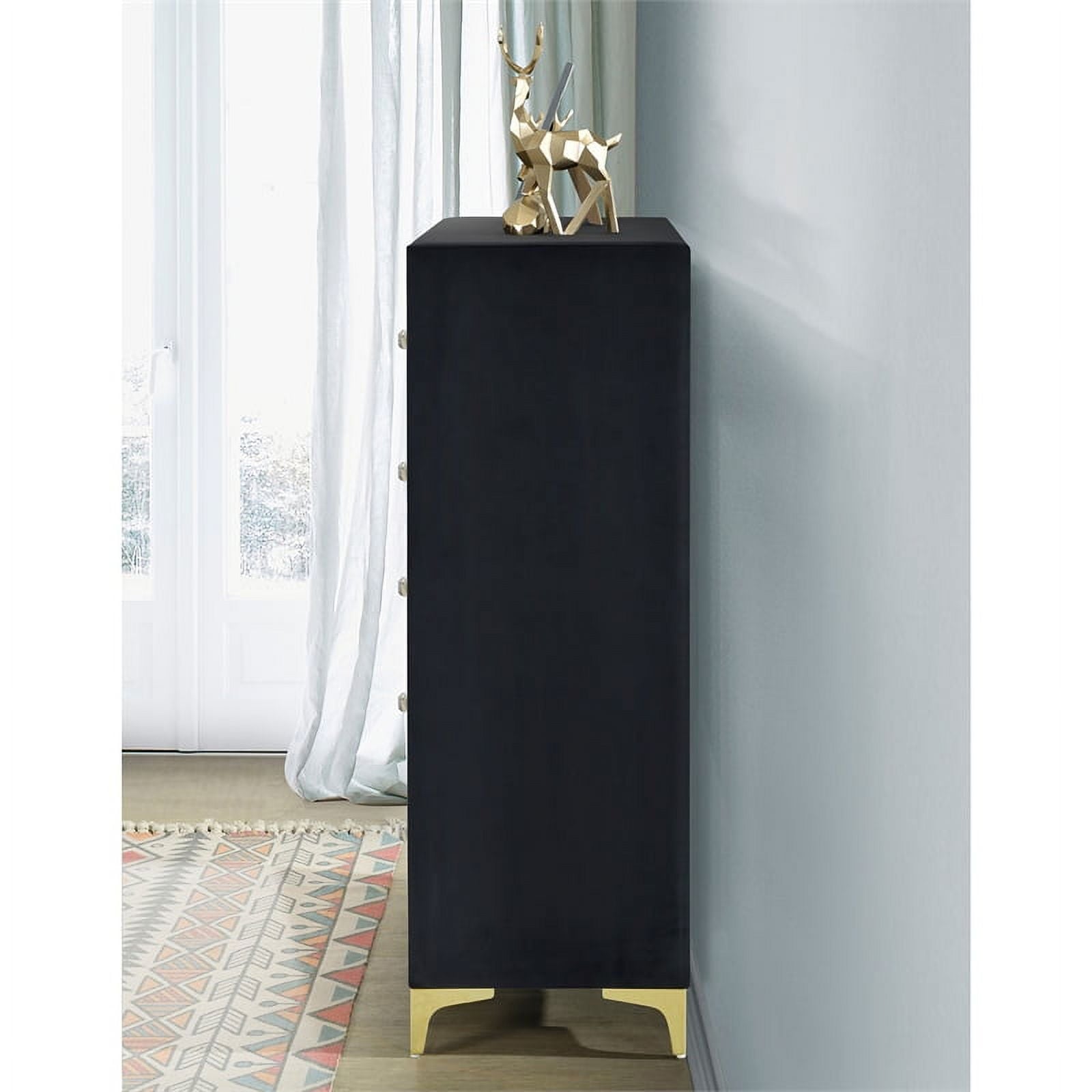 Better Home Products Monique Velvet Upholstered 5-Drawer Chest in Black