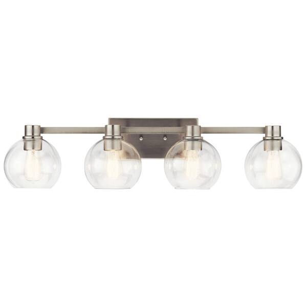 Harmony 33.5 in. 4-Light Brushed Nickel Transitional Bathroom Vanity Light with Clear Glass