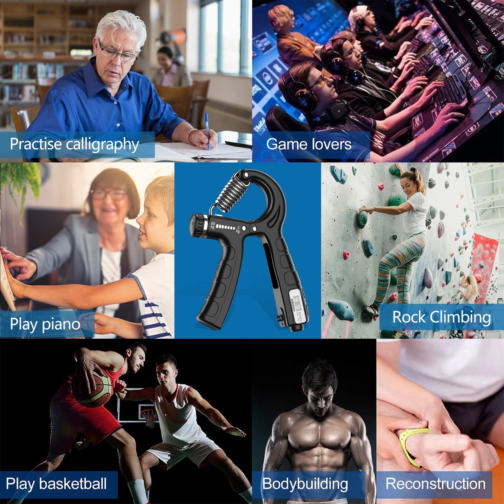 cyrico Hand Grip Strengthener 5-in-1, Adjustable Forearm Grip Strength Trainer for Finger Wrist