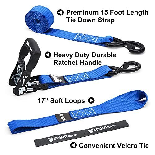 Heavy Duty Ratchet Tie Down Straps 4500 Lbs Breaking Strength 1.5" X 8' Includes