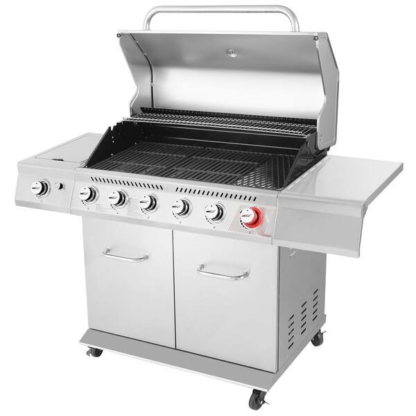 6-Burner Propane Gas Grill in Stainless Steel with Sear Burner and Side Burner