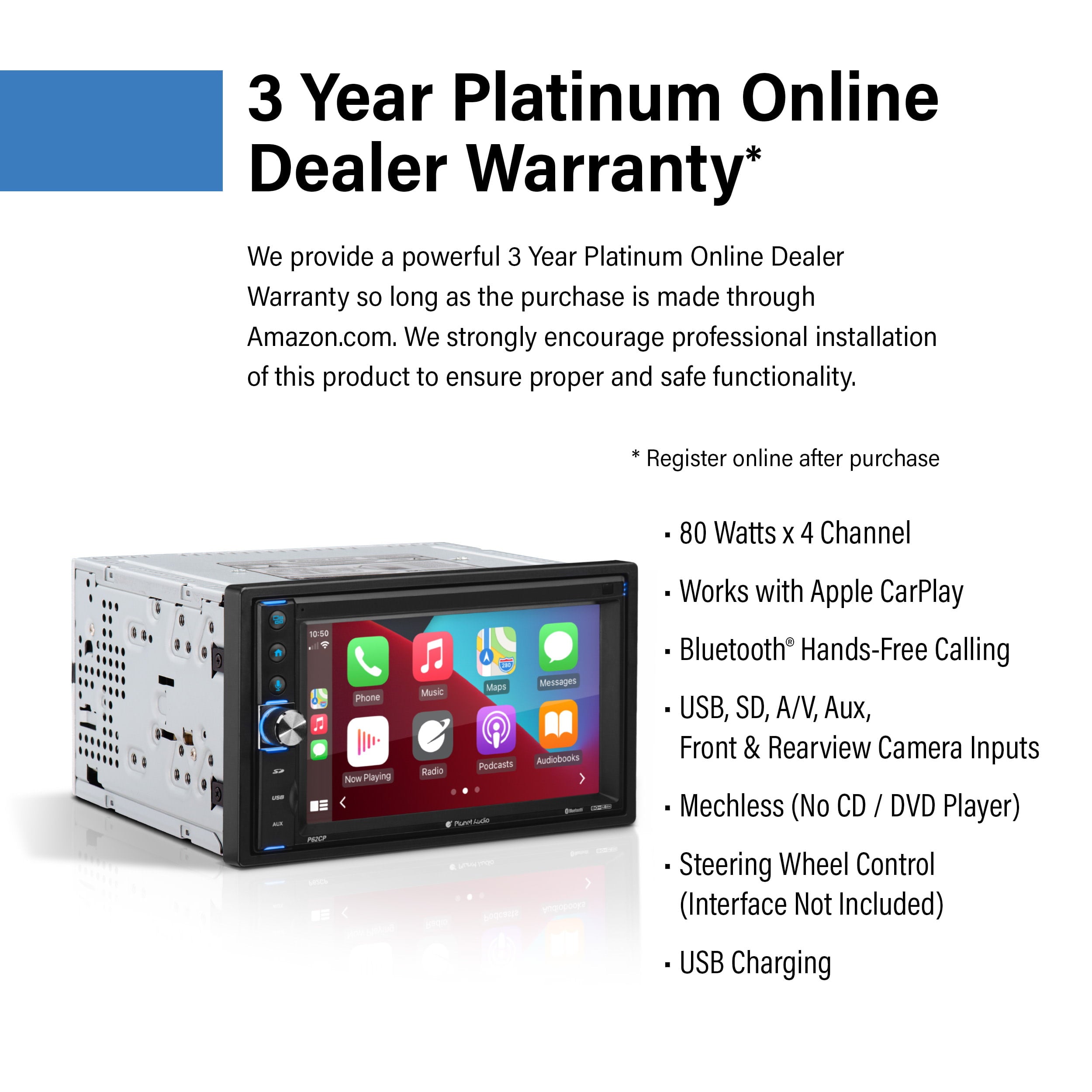 Planet Audio P62CP 6.2” Car Stereo - Apple CarPlay