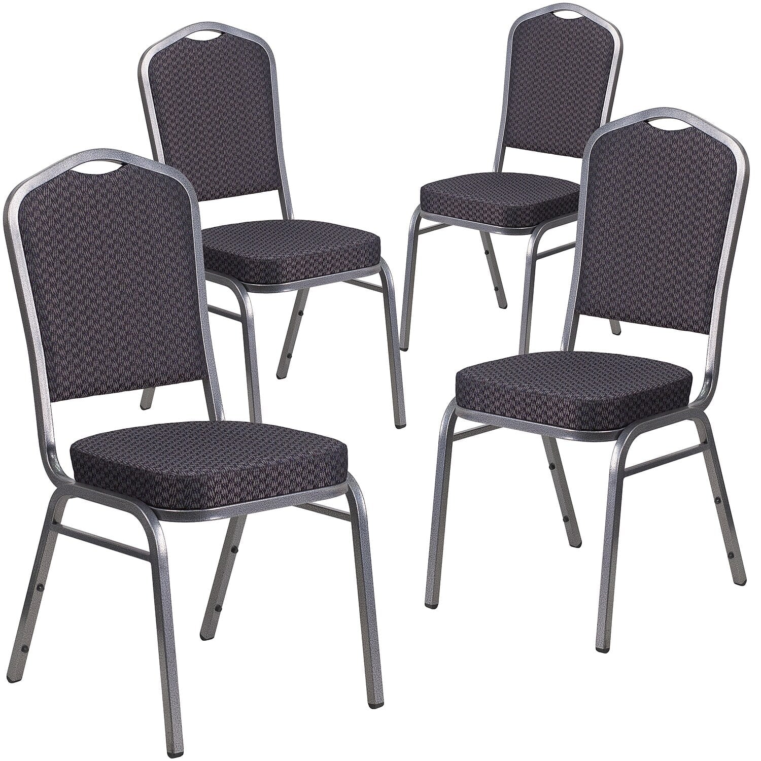 Flash Furniture 4 Pack HERCULES Series Crown Back Stacking Banquet Chair in Black Patterned Fabric - Gold Vein Frame
