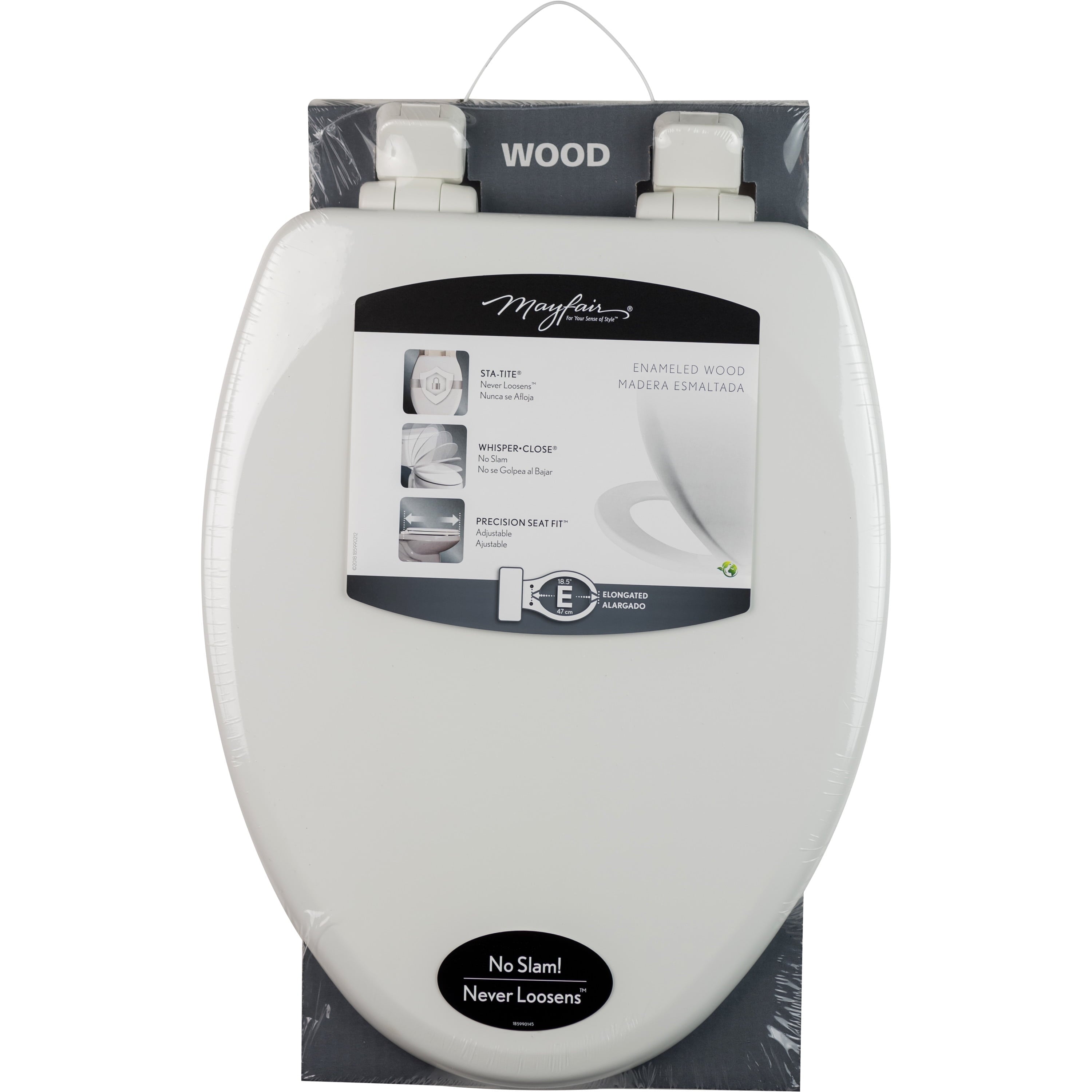 Mayfair Lannon Slow Close Elongated Enameled Wood Toilet Seat in White Adjustable and Never Looosens