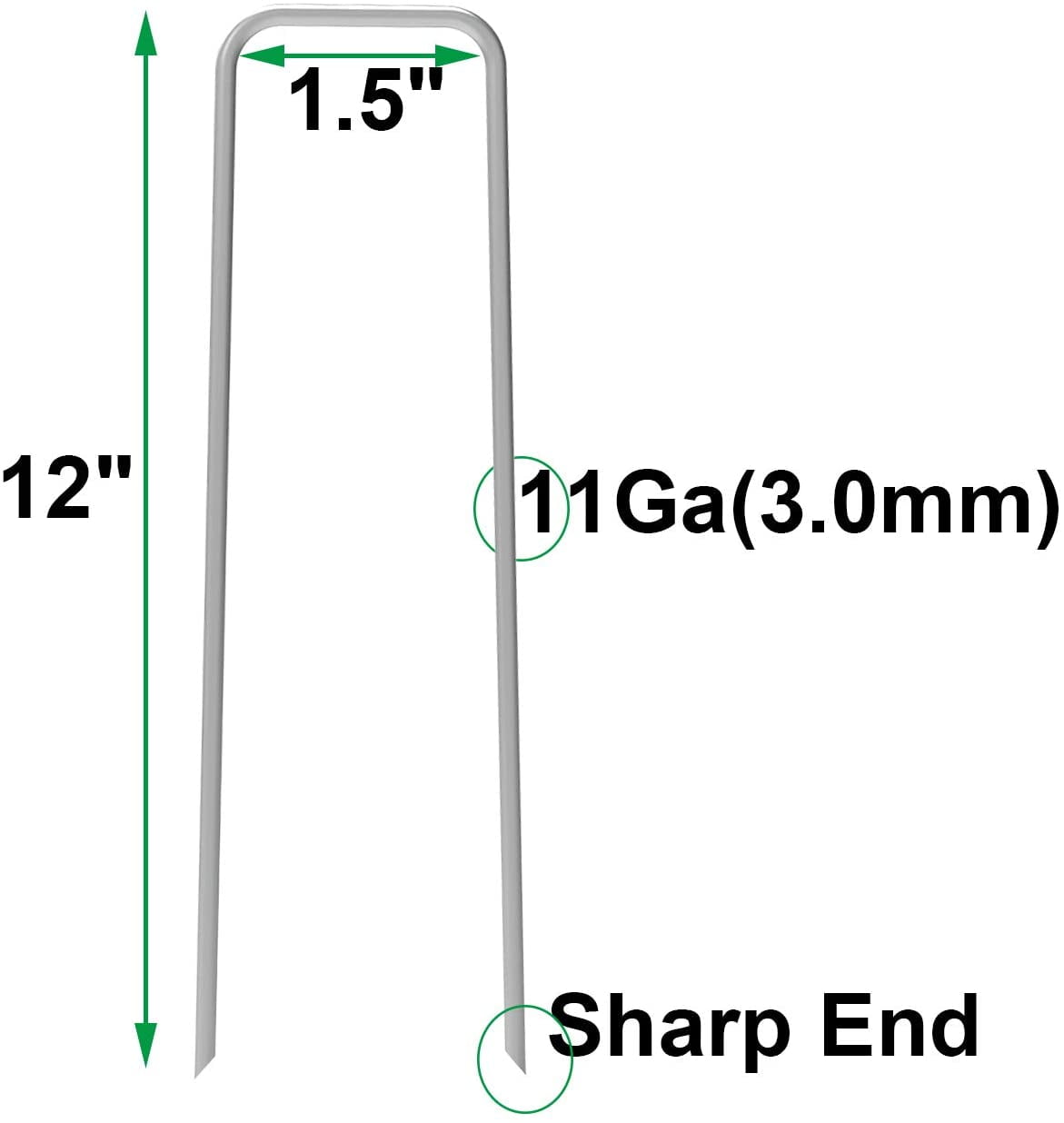 AAGUT 12 Inch Galvanized Garden Tent Stakes Landscape Staples 11 Gauge Steel Sod and Fence Stake for Anchoring Tents Landscape Fabric Extra Heavy Duty 25 Pack