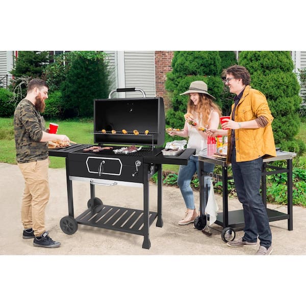 Deluxe 30 in. Charcoal Grill, BBQ Smoker Picnic Camping Patio Backyard Cooking, Black