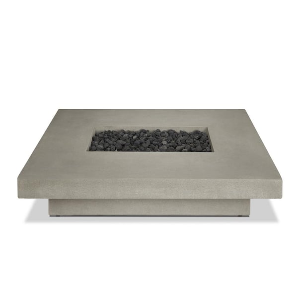 Scarborough 60 in. W x 14 in. H Outdoor GFRC Liquid Propane Fire Pit in Flint with Lava Rocks