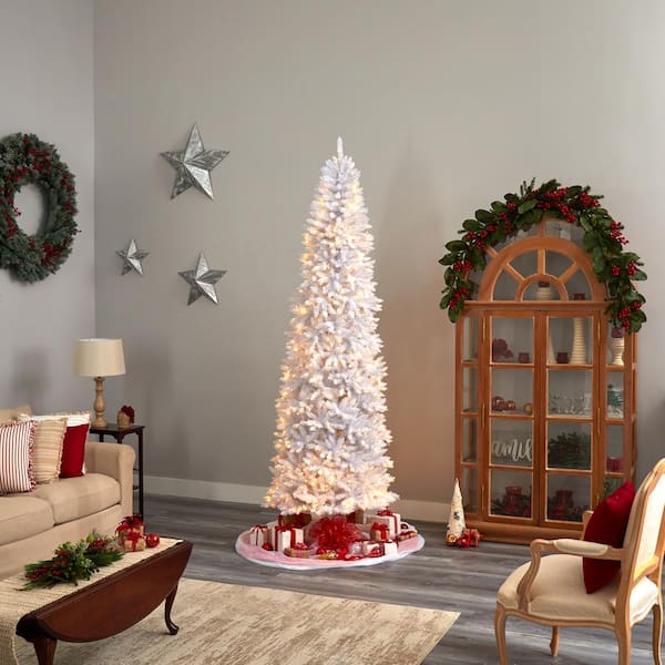 9 ft. White Pre-Lit LED Slim Artificial Christmas Tree with 600 Warm White Lights