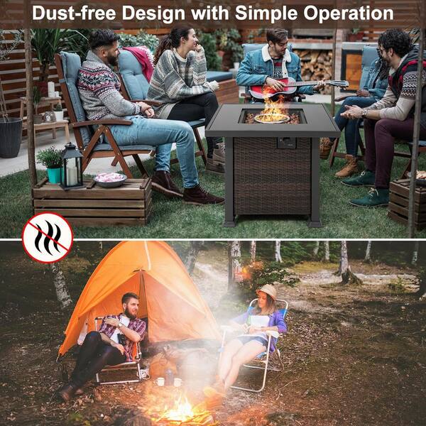 32 in. Propane Fire Pit Table 50,000 BTU Square Firepit Heater w/Lava Rocks Cover