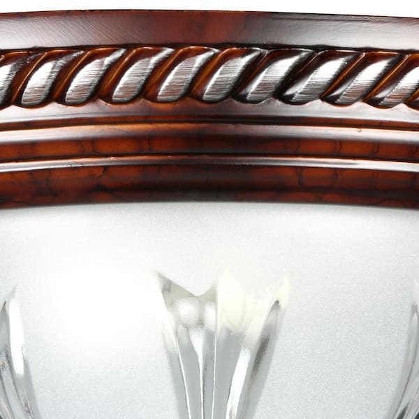 Bercello Estates 15 in. 2-Light Volterra Bronze Flush Mount with Etched Glass Shade