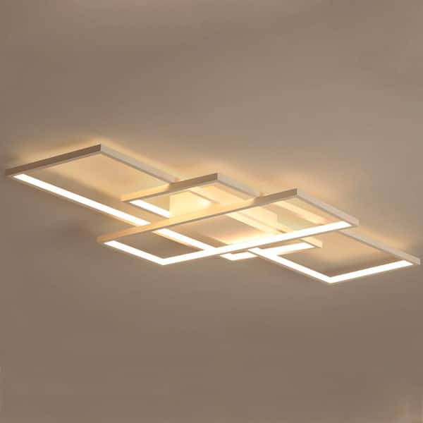 43.3 in. 1-Light Modern White Selectable LED Square Acrylic Dimmable Flush Mount Ceiling Light with Remote