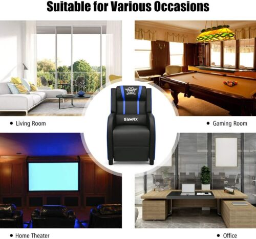 Gaming Chair Recliner Massage PU Leather Control Adjustable Side Pouch Blue