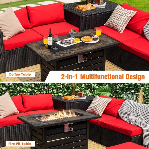 42 in. Rectangular Metal Propane Fire Pit Table 50,000 BTU W/Lava Rocks and PVC Cover