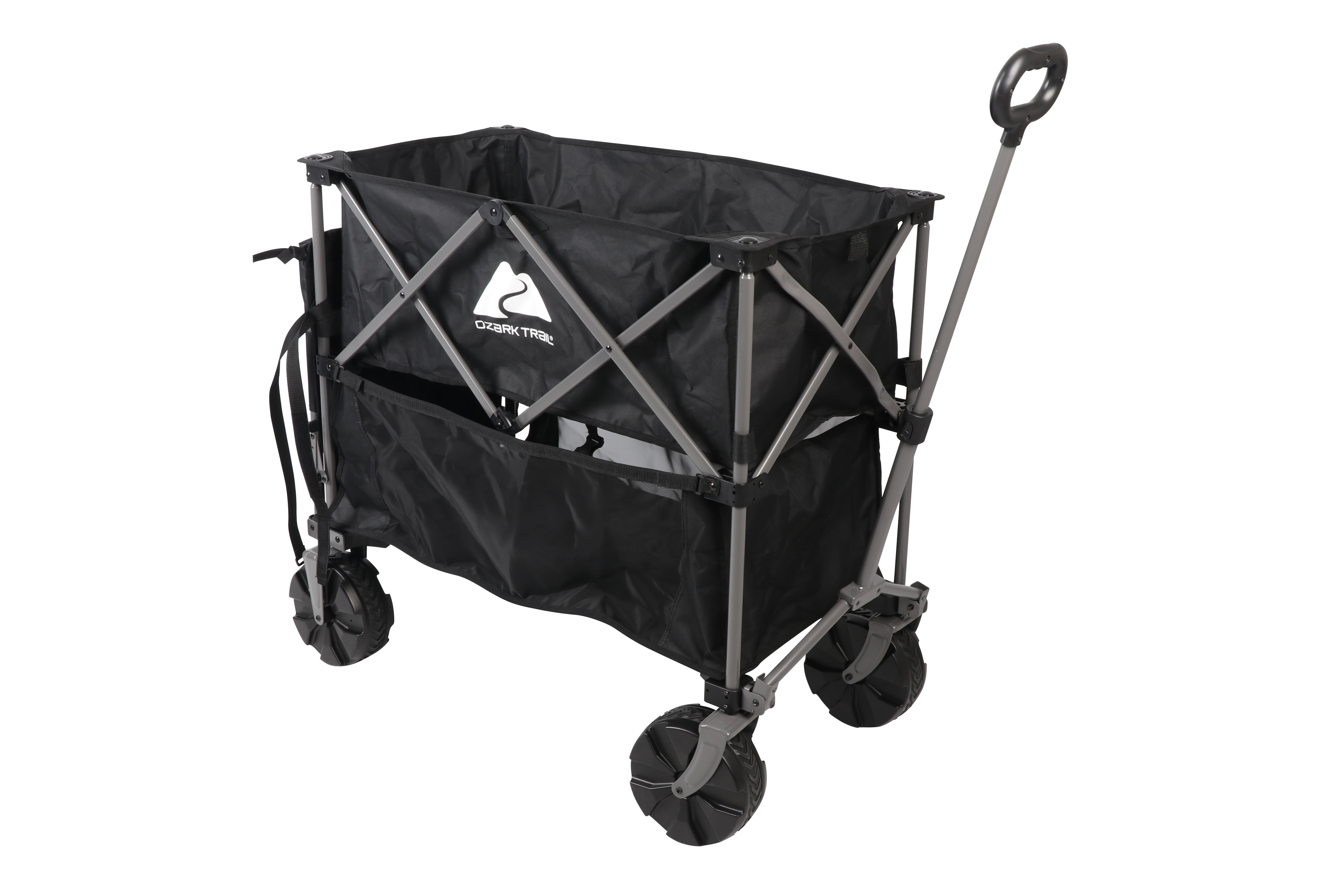 Ozark Trail Double Decker Folding Wagon with Extension Handle, Black
