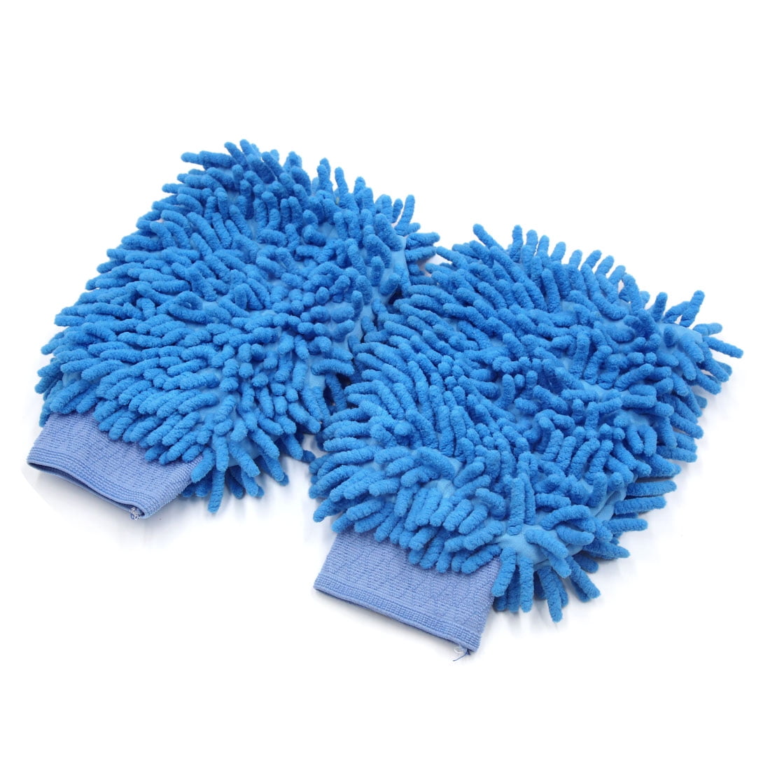 Unique Bargains 2pcs Universal Blue Chenille Washing Cleaning Gloves Mitten for Home Car Vehicle