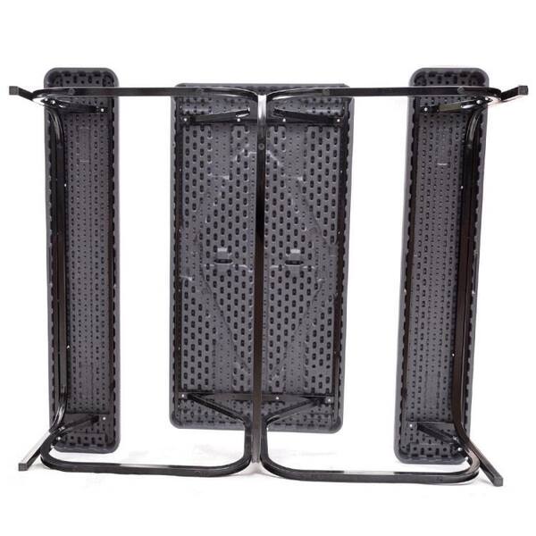 54 in. W Black Rectangle High-Density Polyethylene All Weather Outdoor Picnic Table Bench Set with Metal Base Wood