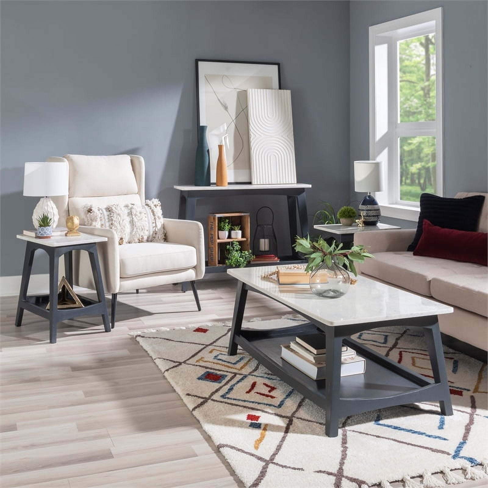 Linon Pace Wood and Marble Coffee Table in Gray