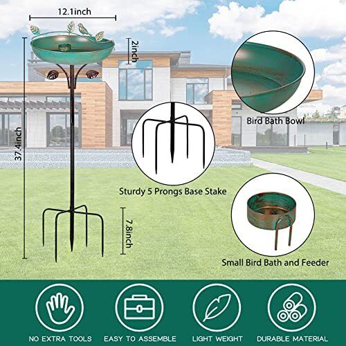 5 Prongs Base Bird Bath with Metal Stake, Garden Bird Bath for Outdoors Tall ...