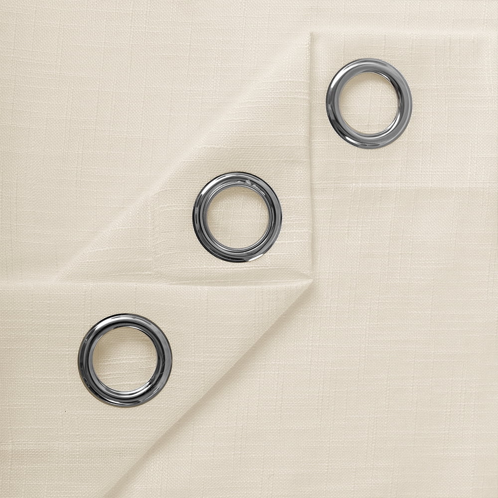 Melodieux Linen Textured Semi Sheer Voile Curtain, Grommet Top, 2 panels, Cream/Yellow - 52 x 96 Inch