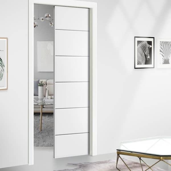 Modern Classic Series 36 in. x 80 in. White Primed Composite MDF Hollow Core Paneled Interior Door Slab for Pocket Door