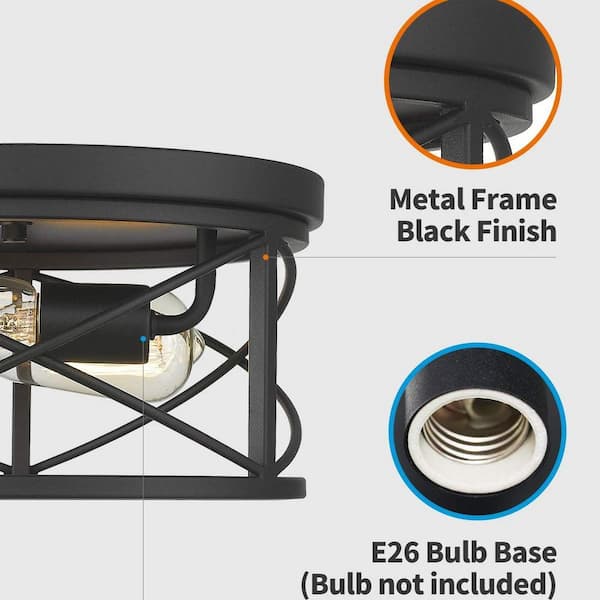 11.8 in. 2-Light Black Finish Farmhouse Ceiling Flush Mount Light Fixture