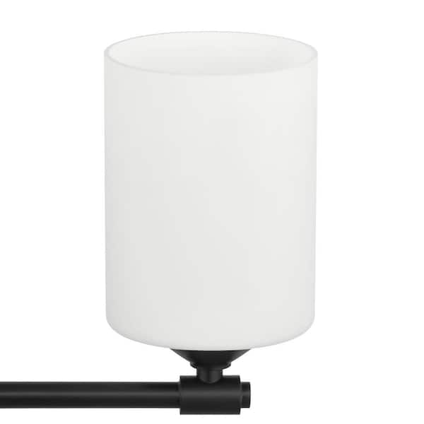 Darlington 29.5 in. 4-Light Matte Black Vanity Light with Frosted Opal Glass Shades