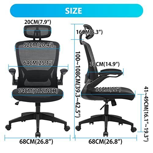 KERDOM Ergonomic Office Chair, Breathable Mesh Desk Chair with Headrest and F...