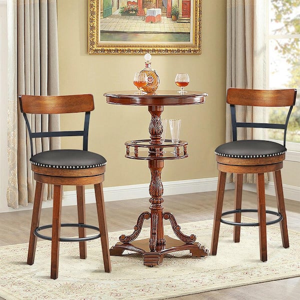 39 in. H BarStool 25.5 in. Low Back Swivel Counter Height Dining Chair with Rubber Wood Legs Brown (Set of 2)