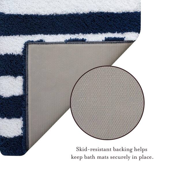 Edens Stripe Multi-Colored Navy/White 20 in. x 32 in. Striped Polyester Rectangle Bath Mat