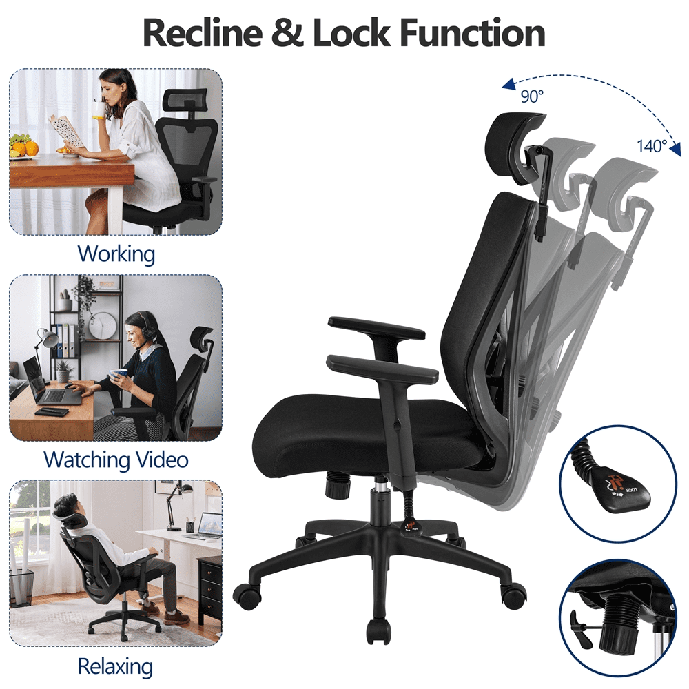 Smile Mart High-Back Ergonomic Mesh Office Chair with Adjustable Headrest, Black