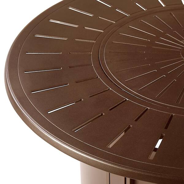 44 in. x 44 in. Brown Round Aluminum Propane Fire Pit Table with Glass Beads, 2 Covers, Lid, 55,000 BTUs