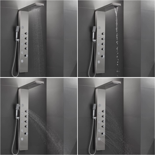 ROVOGO Shower Panel Tower, Rainfall Waterfall Shower Head, 5 Body Jets and 3-Fun