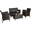 Costway 4PCS Rattan Patio Furniture Set Cushioned Sectional Sofa Chair Coffee Table Red