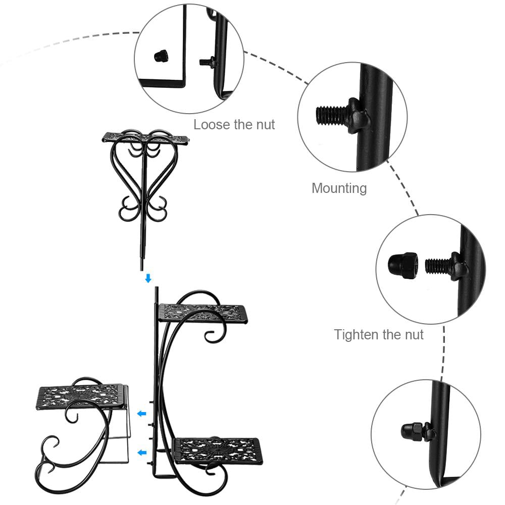 Ktaxon 4-Tier Plant Stand Flower Pattern Square Plate Garden Display Holder Home & Garden,Black
