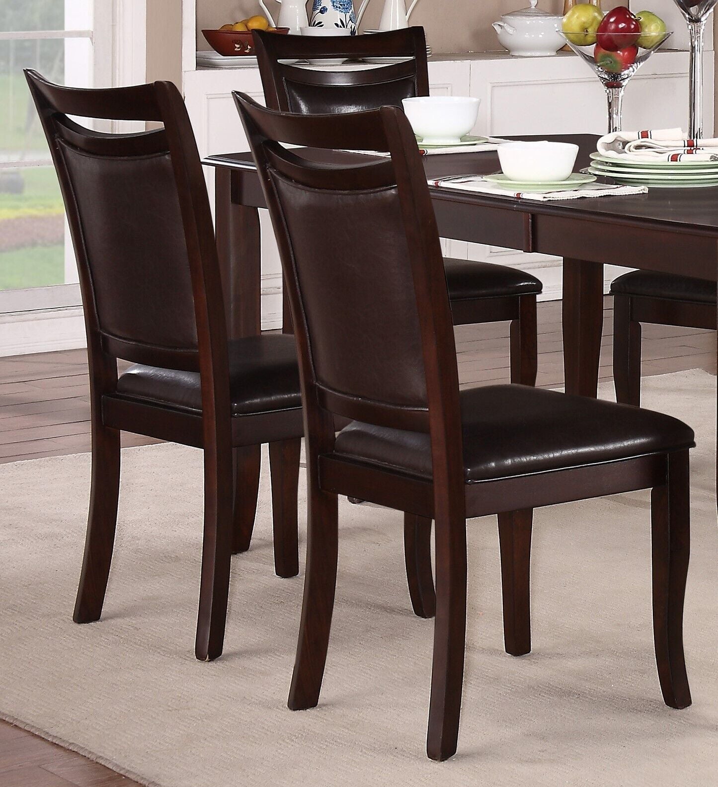 Stylish Dark Cherry Finish Dining 5pc Set Table with Extension Leaf 4 Side Chairs Simple Design Dining Room Furniture