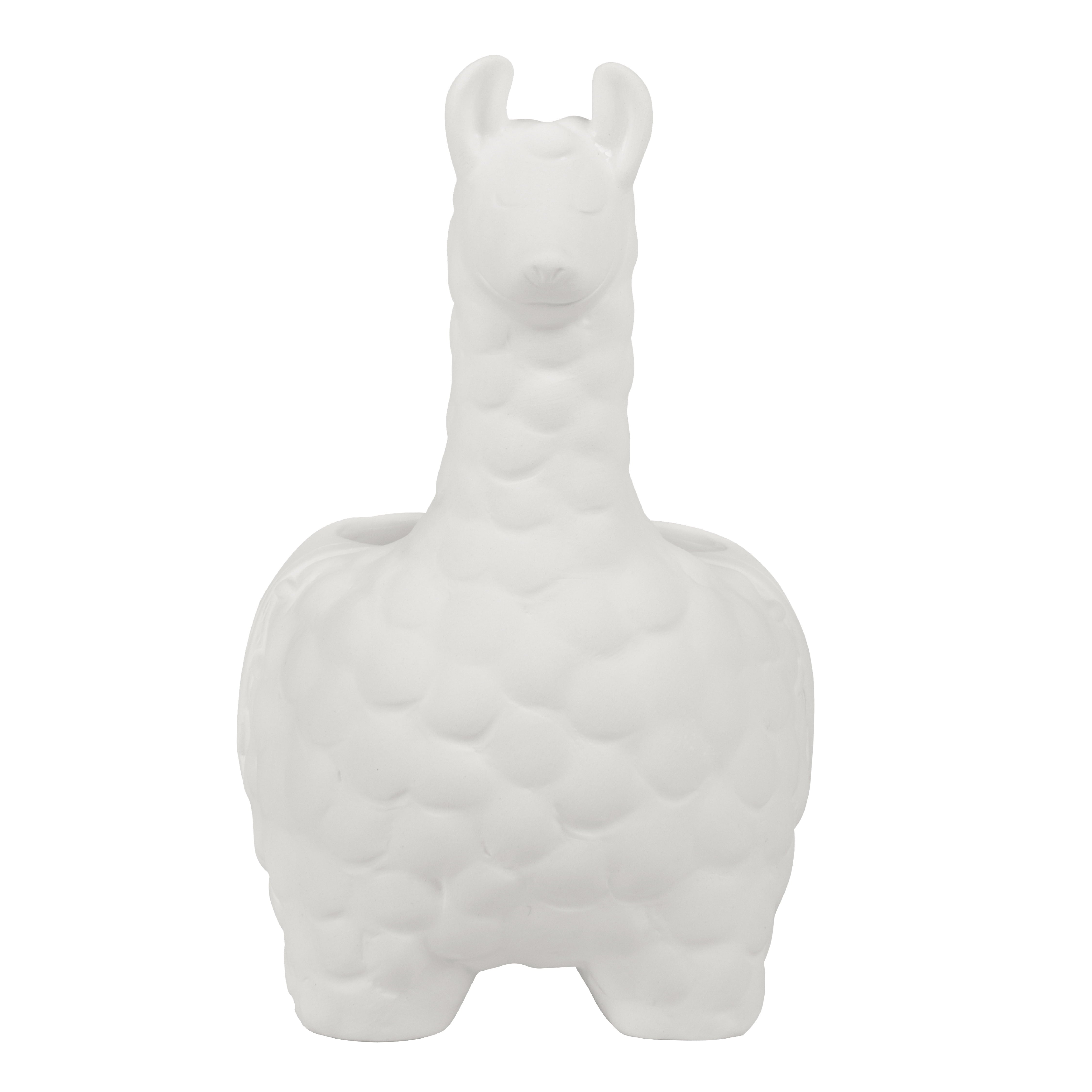 Create Basics Paintable Ceramic Llama Planter, White 5